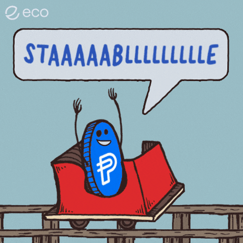 a roller coaster with a coin on it and a speech bubble that says staaaaabllllll