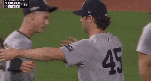 player number 45 is hugging another player