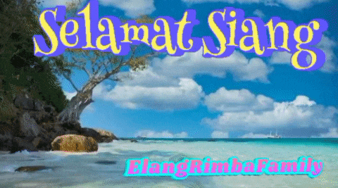 a picture of a beach with the words selamat siang written on it