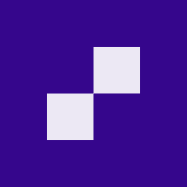 two white squares on a purple background .