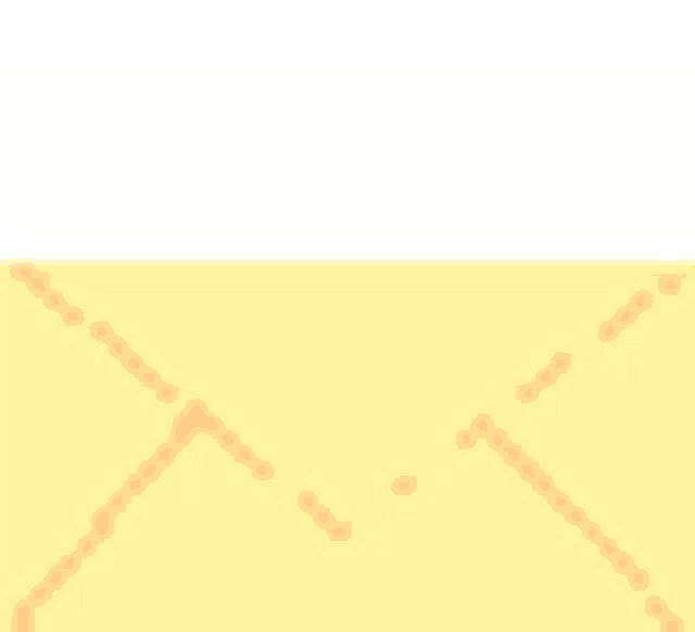 a yellow envelope with three red hearts on it .