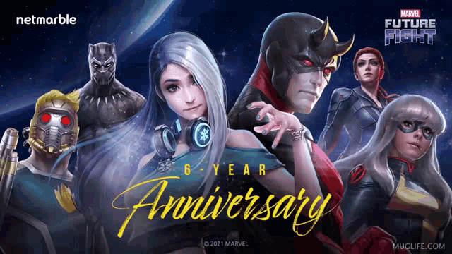 a marvel future fight 6 year anniversary celebration poster