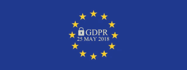 a blue background with yellow stars and the words " gdpr 25 may 2018 "