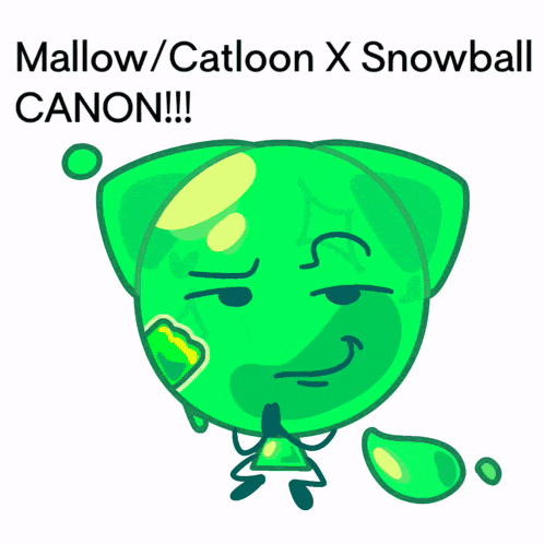 a picture of a green balloon with the words mallow / catloon x snowball canon written below it
