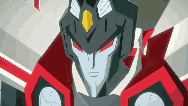 a cartoon character with red eyes and a black helmet