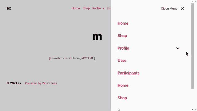 a screenshot of a web page with a close menu visible