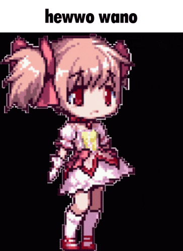 a pixel art of a girl with the words hewwo wan0 below her