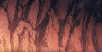 a painting of a rock wall with a blue background