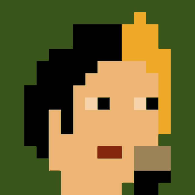 a pixel art of a person 's face with a red lip