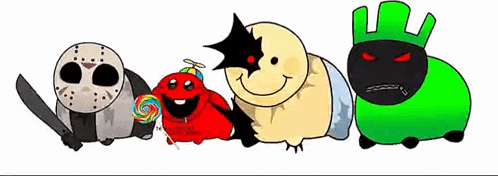 a cartoon of jason voorhees holding a knife and a lollipop