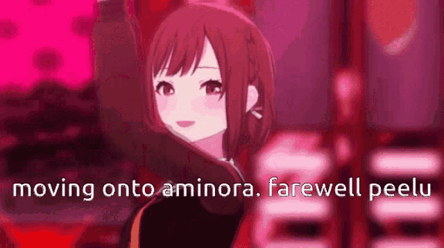 a girl is dancing in a video with the words `` moving onto aminora farewell peelu '' written on the bottom .