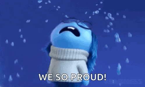 a cartoon character from inside out is crying and saying `` we so proud ! ''