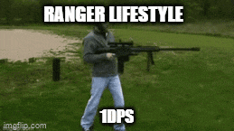 a man is standing in the grass holding a rifle and the caption ranger lifestyle 1dps