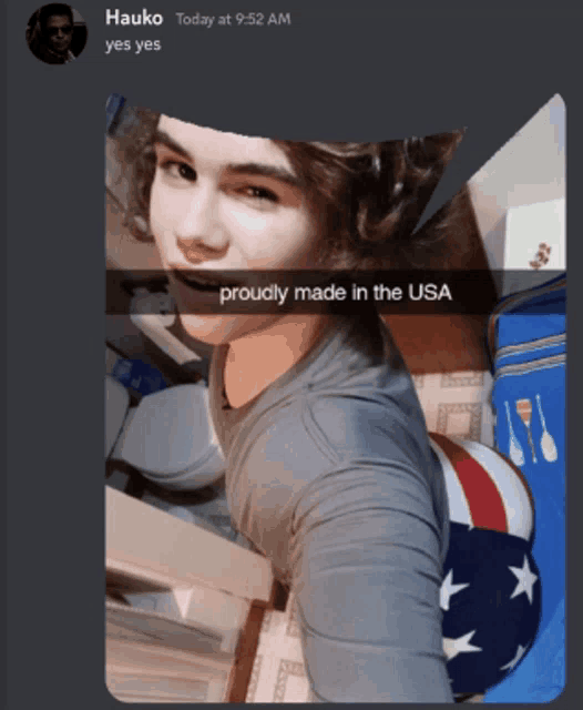 a picture of a young man with the caption " proudly made in the usa " on it