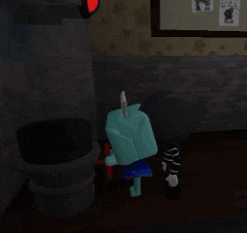a cartoon character is standing in front of a sign that says item inim a