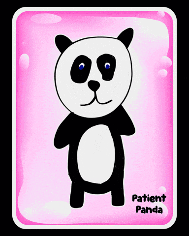 a drawing of a panda bear on a pink background with the caption patient panda