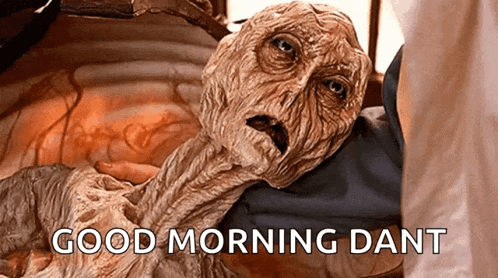 a picture of a mummy with the words good morning dant written below it