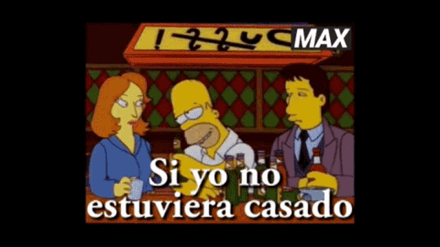 a cartoon of homer simpson sitting at a bar with a sign that says ' max '