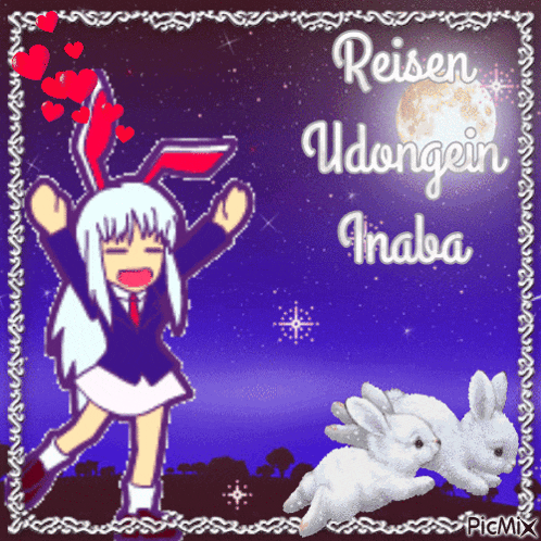 a picture of a girl with bunny ears and the words reisen udongein inaba