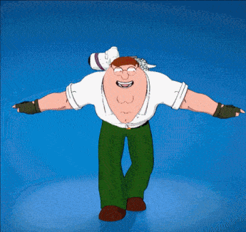 a cartoon character named peter griffin is standing with his arms outstretched