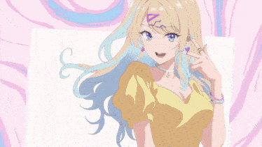 a blonde anime girl with sunglasses and a baseball cap