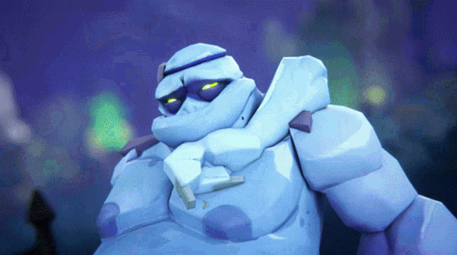 a cartoon character is wearing a mask and holding a stick