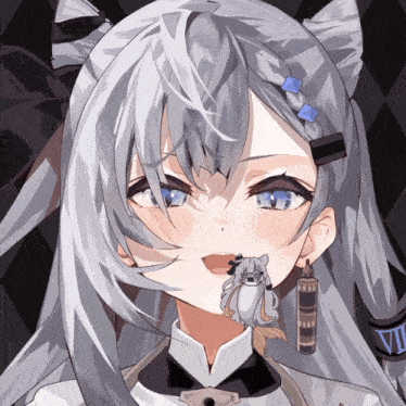 a close up of a girl 's face with a cat earring