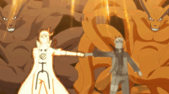 a cartoon drawing of a man standing in front of a large monster