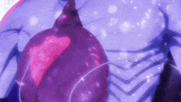 a close up of a person 's chest with a purple object in it