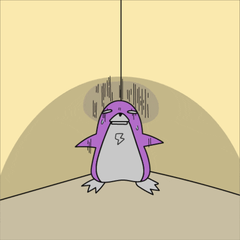 a purple penguin with a lightning bolt on its face