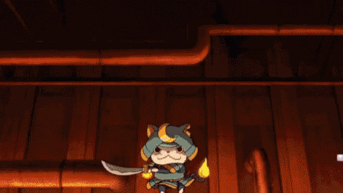 a cartoon cat in a samurai costume is holding a sword and a flame .