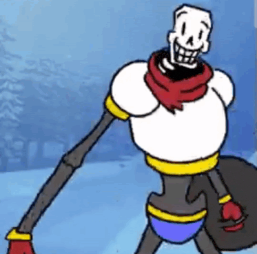 papyrus from undertale is walking in the snow while holding a snowball .