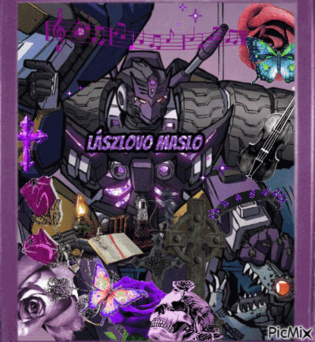 a picture of a robot with laszlovo maslo written on it