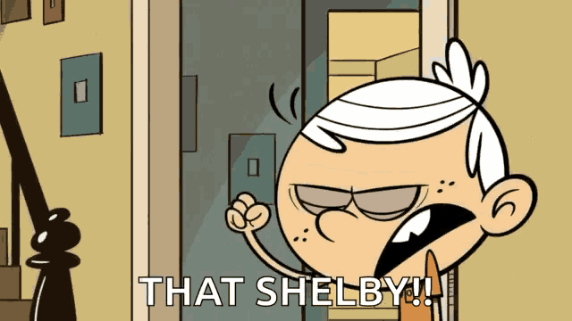 a cartoon character says that shelby in a doorway