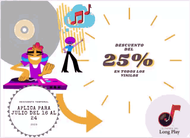 an advertisement for a descuento del 25% en todos los vinilos