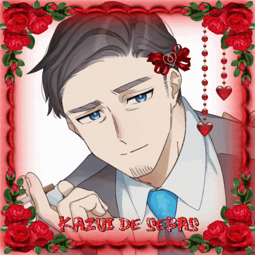 a picture of a man with a flower in his hair and the name kazui de sepao