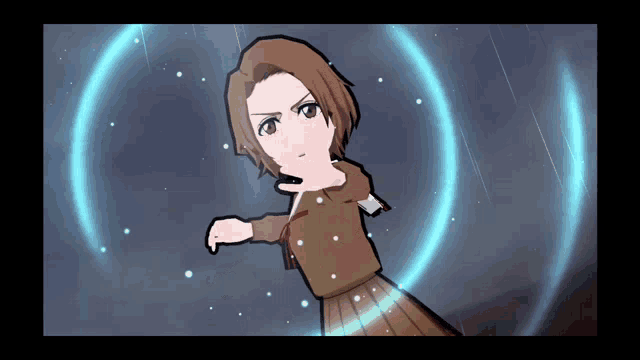 a girl in a school uniform is surrounded by a blue circle of light