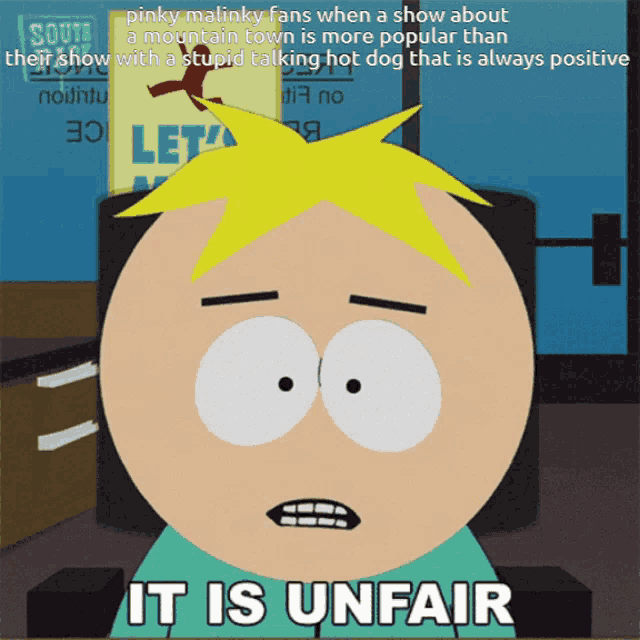 a cartoon character with the words " it is unfair " on the bottom
