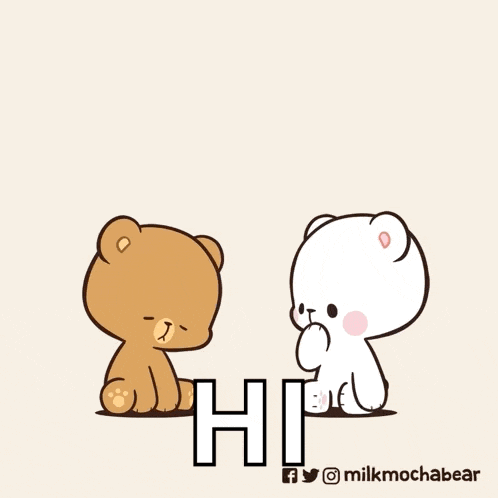 a cartoon of two teddy bears sitting next to each other with the word hi above them