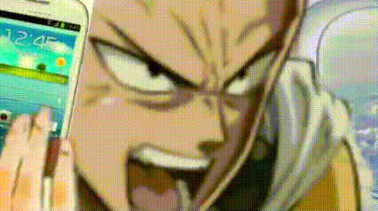 a cartoon character is holding a cell phone in front of his face and making a funny face .