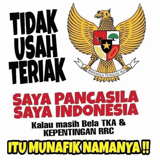 a poster that says ' tidak usah teriak ' on it