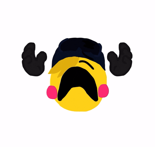 a yellow smiley face with a black hat and pink lips