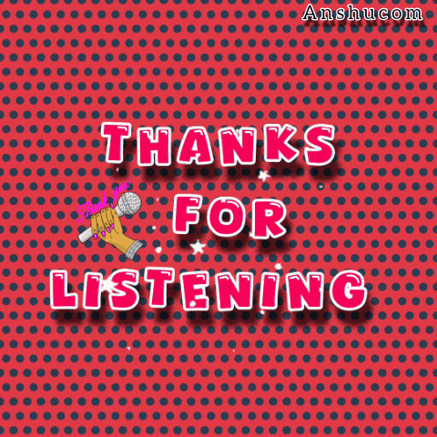 a red polka dot background with the words thanks for listening