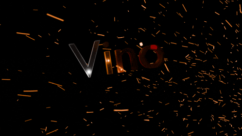 the word vino is surrounded by sparks and confetti