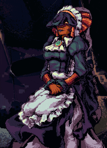 a pixel art of a woman in a maid costume