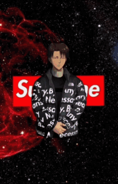 a blurry picture of a person with a supreme logo
