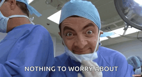 mr bean is wearing a surgical mask in an operating room