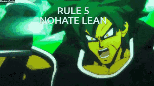 a cartoon character with the words rule 5 no hate lean written above him