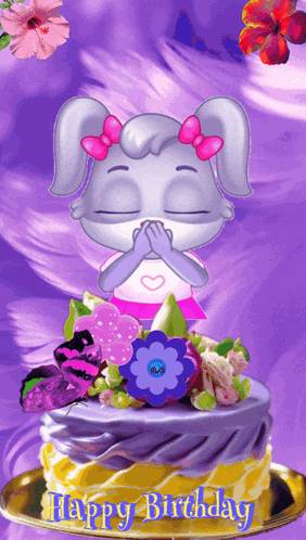 a happy birthday card with a cartoon girl on a cake
