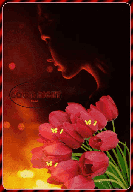 a picture of a woman with red flowers and the words goodnight vice